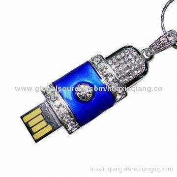 Diamond Push-pull USB Drive, 512MB-32GB Capacity, Metal+Diamond Material, USB 2.0, 5-year warranty